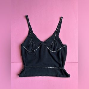 Express World Brand Stretch Silk Bedazzled Rhinestone Tie Waist Tank Top